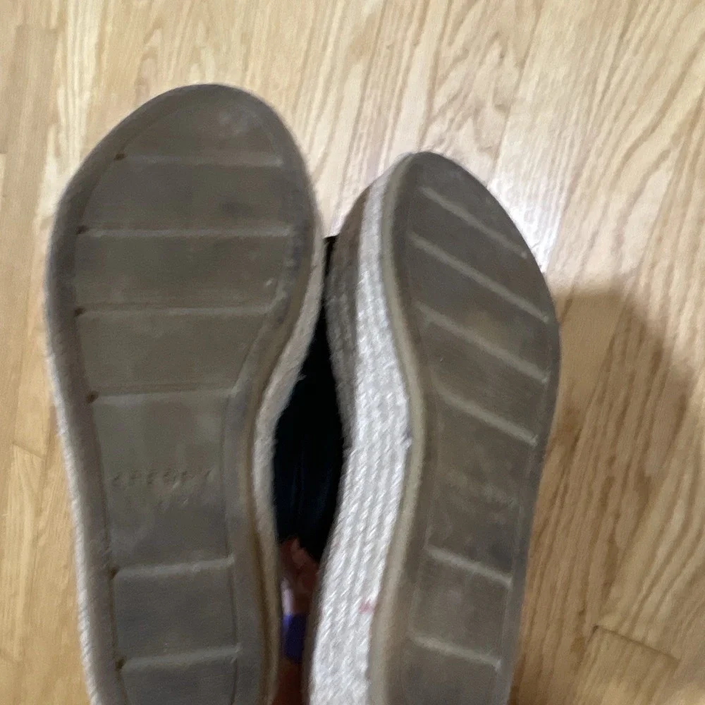 Sperry Black Espadrille Wedge Ankle Strap Buckle Open Toe Sandals Womens 7.5